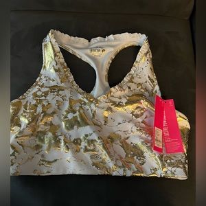 NWT Lilly Pulitzer Lindsay Sports Bra UPF 50+ Gold Shoreline Foil Size L